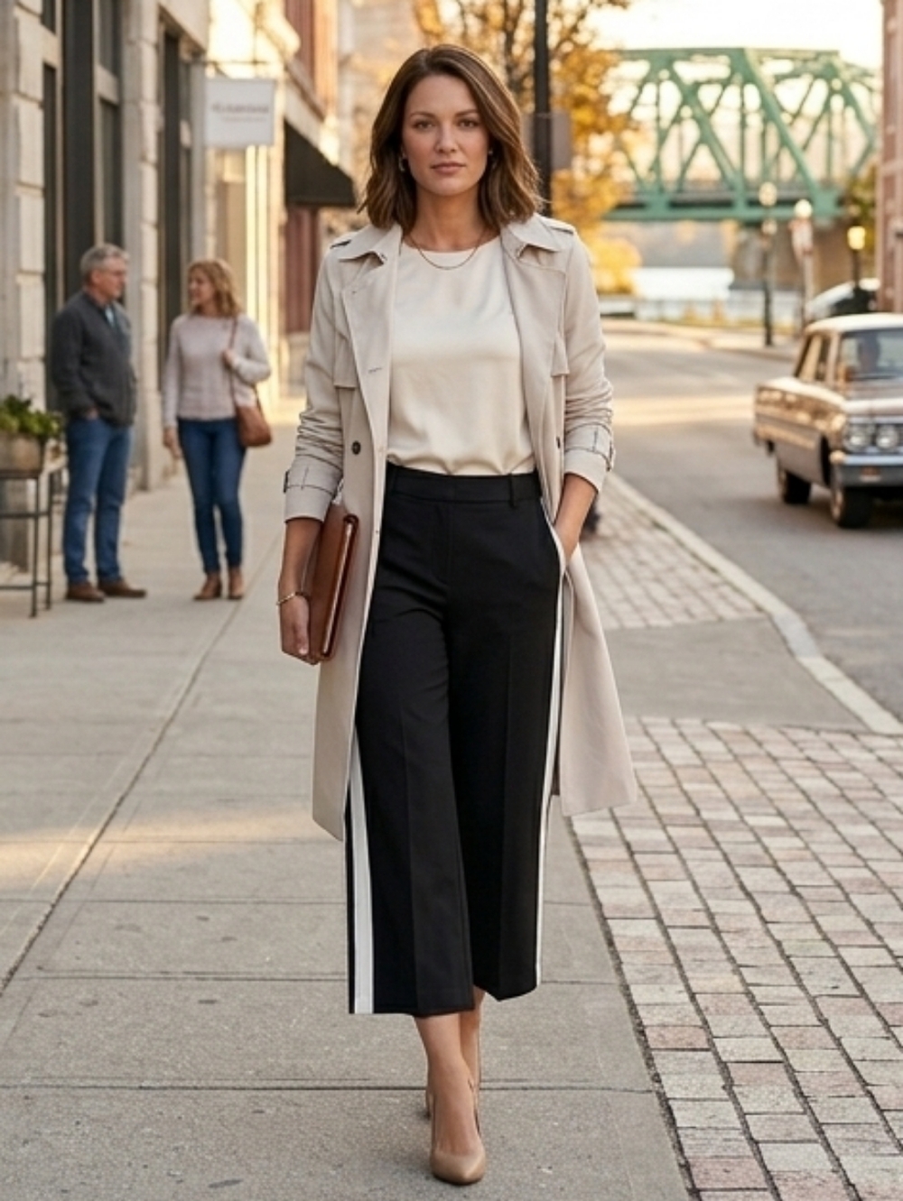 NWT Bar III Wide‑Leg Cropped Pants Black with Racer Stripe